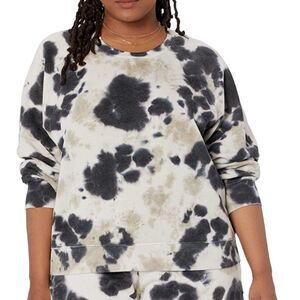 The Drop Women's Caroline Raglan Long-Sleeve Fleece Sweatshirt Black Tie Dye NWT